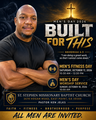 Built for This Men's Day 2026 event flyer with dates, times and location